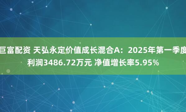 巨富配资 天弘永定价值成长混合A：2025年第一季度利润3486.72万元 净值增长率5.95%